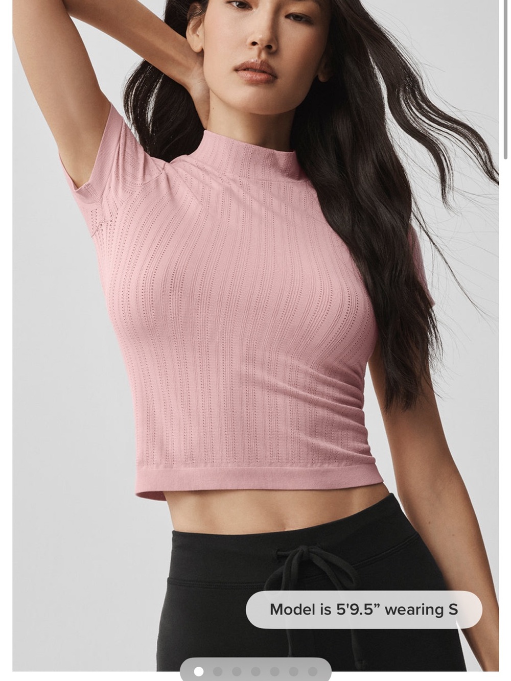 Alo Women's Mock Neck Pink Ribbed Short Sleeve Top